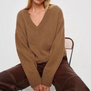 New Reformation Jadey 100% Cashmere Sweater Oversized Camel Brown Tan XL